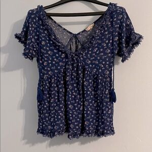 Altar'd State Navy Floral Lace Blouse